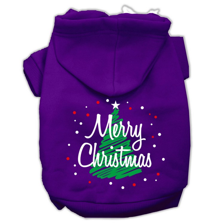 Scribbled Merry Christmas Screenprint Pet Hoodies Purple Size XS