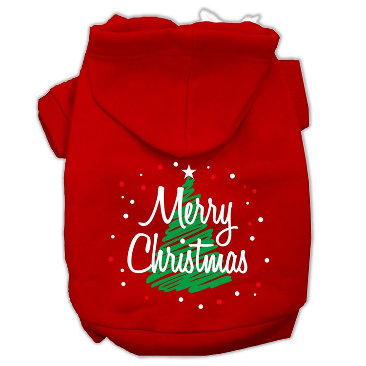 Scribbled Merry Christmas Screenprint Pet Hoodies Red Size XS