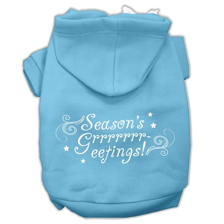 Seasons Greetings Screen Print Pet Hoodies Baby Blue Size XXXL