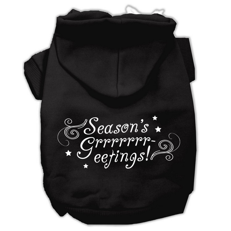 Seasons Greetings Screen Print Pet Hoodies Black Size XS