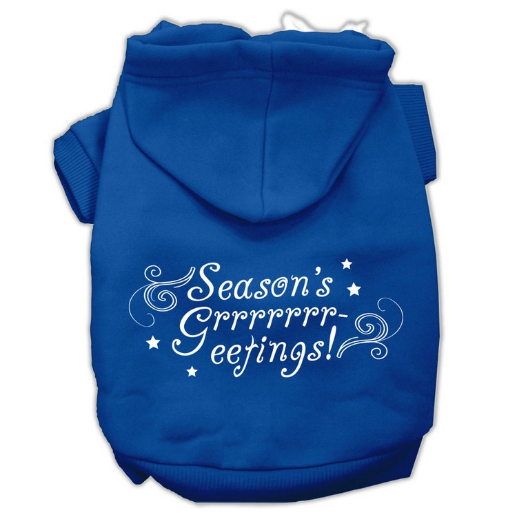 Seasons Greetings Screen Print Pet Hoodies Blue Size XS