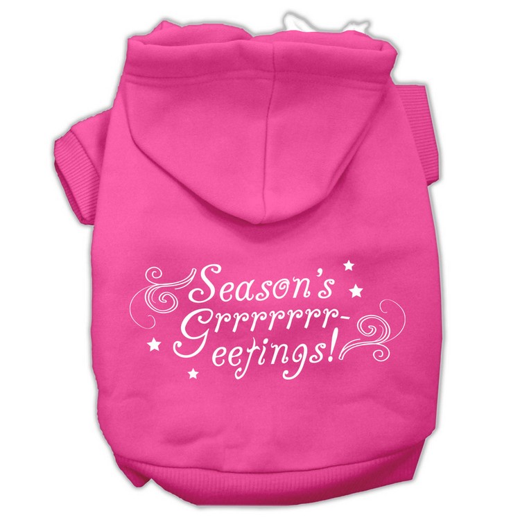 Seasons Greetings Screen Print Pet Hoodies Bright Pink Size XXXL