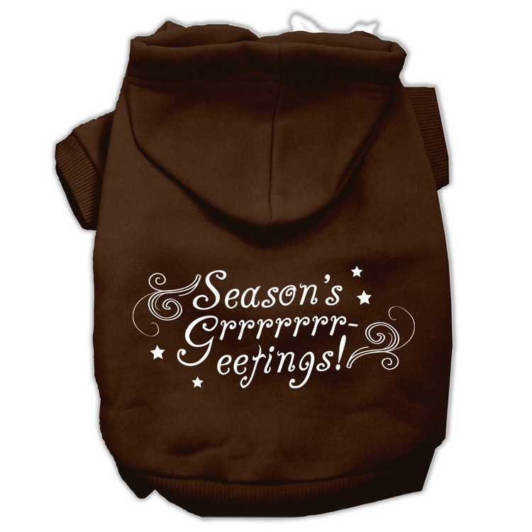 Seasons Greetings Screen Print Pet Hoodies Brown Size S