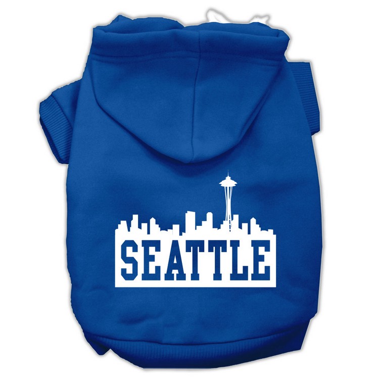 Seattle Skyline Screen Print Pet Hoodies Blue Size Lg