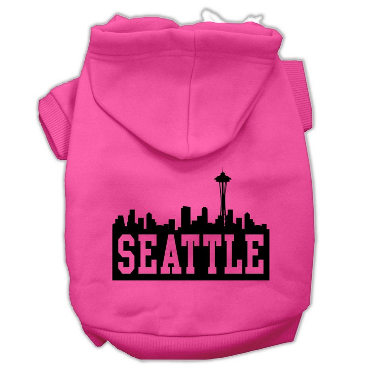 Seattle Skyline Screen Print Pet Hoodies Bright Pink Size Lg