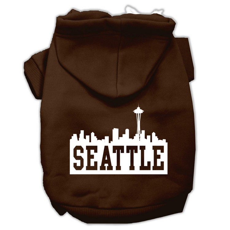 Seattle Skyline Screen Print Pet Hoodies Brown Size Lg