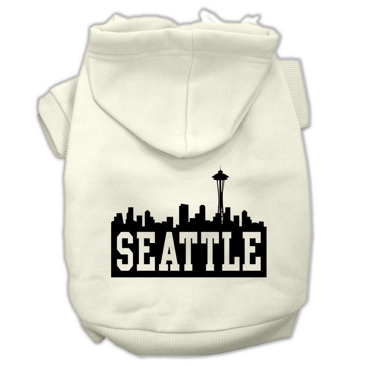 Seattle Skyline Screen Print Pet Hoodies Cream Size Lg