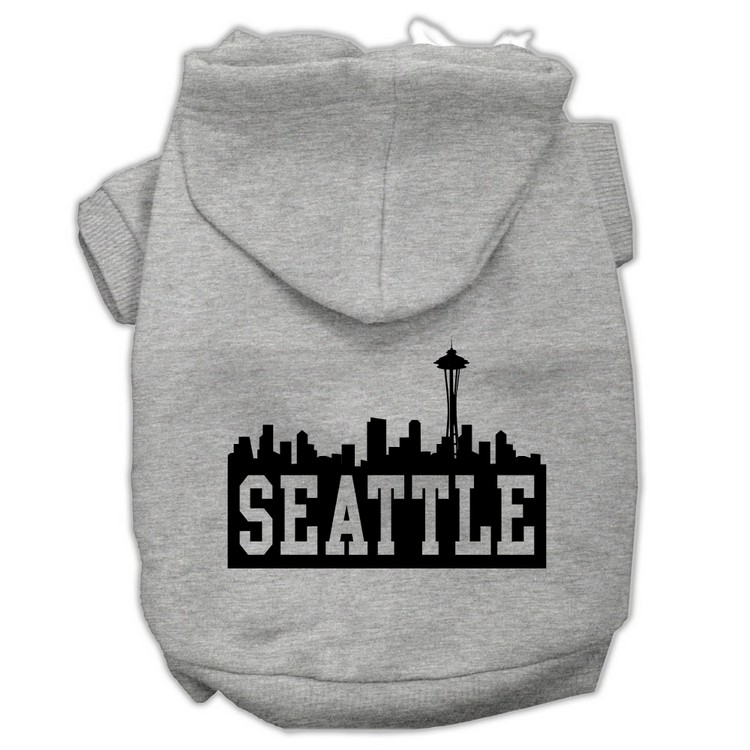 Seattle Skyline Screen Print Pet Hoodies Grey Size Lg