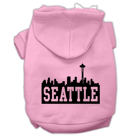 Seattle Skyline Screen Print Pet Hoodies Light Pink Size Lg