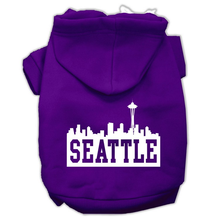 Seattle Skyline Screen Print Pet Hoodies Purple Size Lg