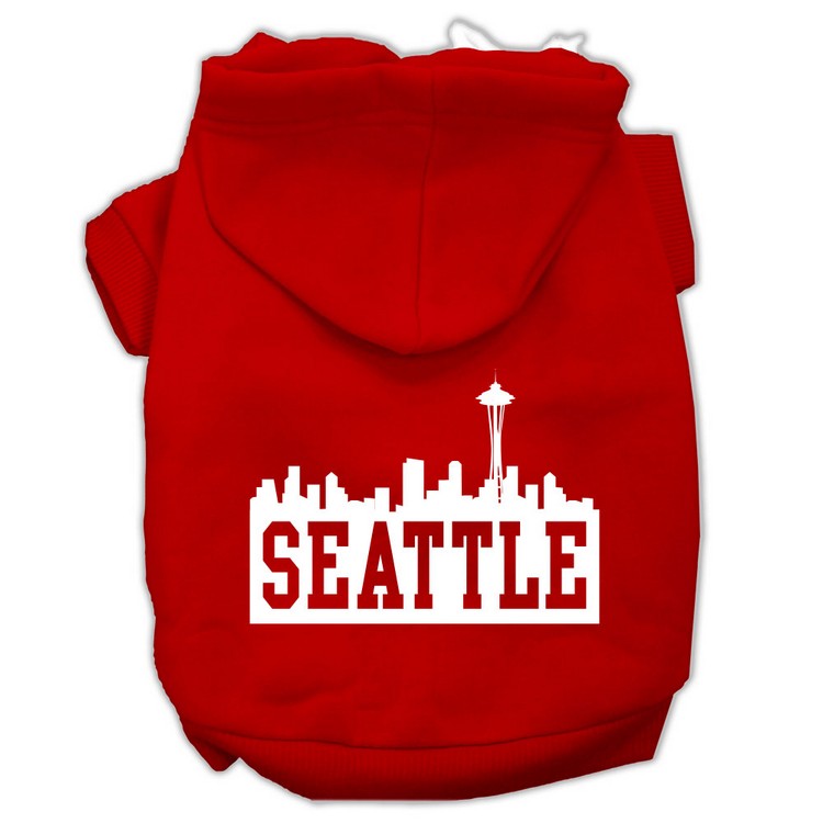 Seattle Skyline Screen Print Pet Hoodies Red Size Med