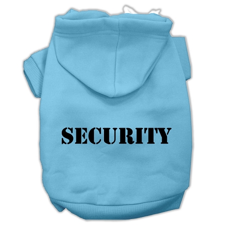 Security Screen Print Pet Hoodies Baby Blue Size w/ Black Size text XS