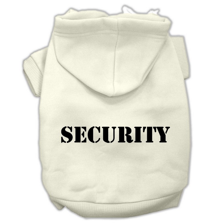 Security Screen Print Pet Hoodies Cream Size w/ Black Size text XS