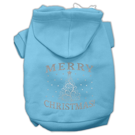 Shimmer Christmas Tree Pet Hoodies Baby Blue Size XS