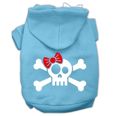 Skull Crossbone Bow Screen Print Pet Hoodies Baby Blue Size XS