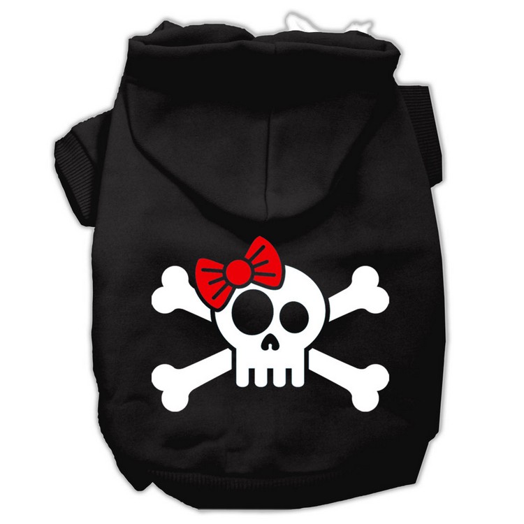 Skull Crossbone Bow Screen Print Pet Hoodies Black Size XS