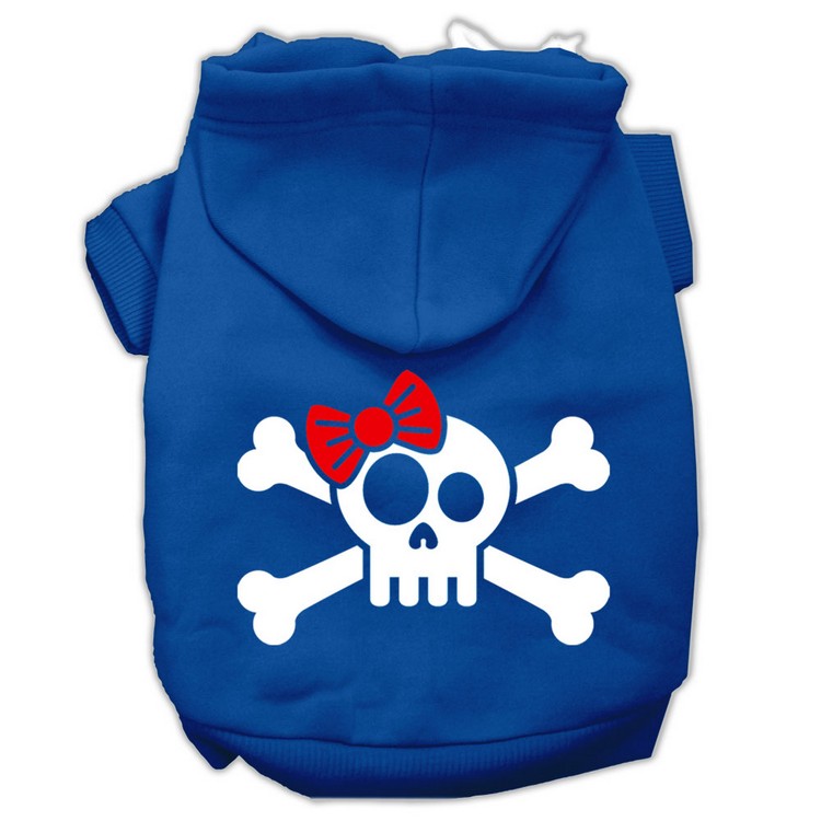 Skull Crossbone Bow Screen Print Pet Hoodies Blue Size XS