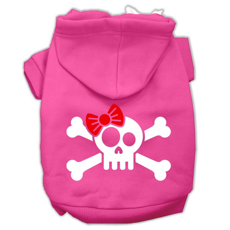 Skull Crossbone Bow Screen Print Pet Hoodies Bright Pink Size XS