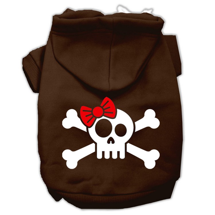 Skull Crossbone Bow Screen Print Pet Hoodies Brown Size Med