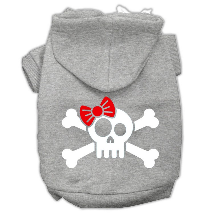 Skull Crossbone Bow Screen Print Pet Hoodies Grey Size Sm