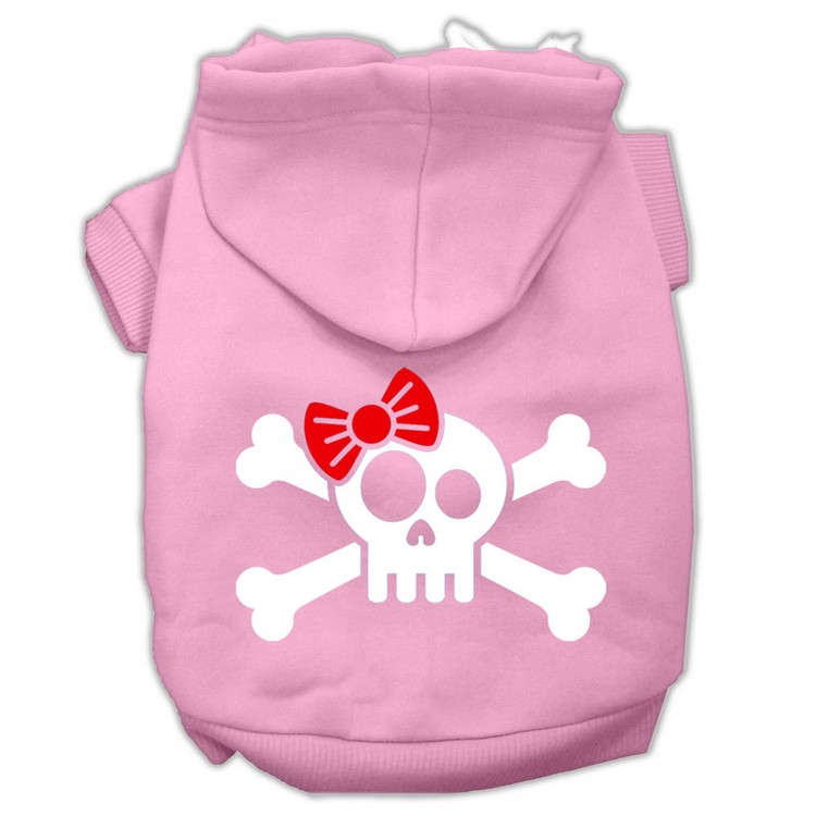 Skull Crossbone Bow Screen Print Pet Hoodies Light Pink Size Lg