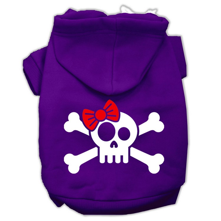 Skull Crossbone Bow Screen Print Pet Hoodies Purple Size XXL