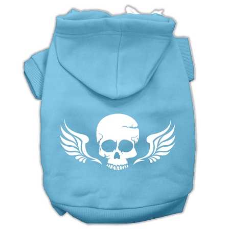 Skull Wings Screen Print Pet Hoodies Baby Blue Size Med