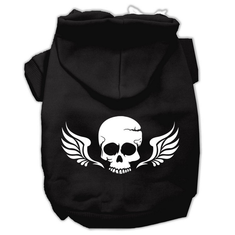 Skull Wings Screen Print Pet Hoodies Black Size XS