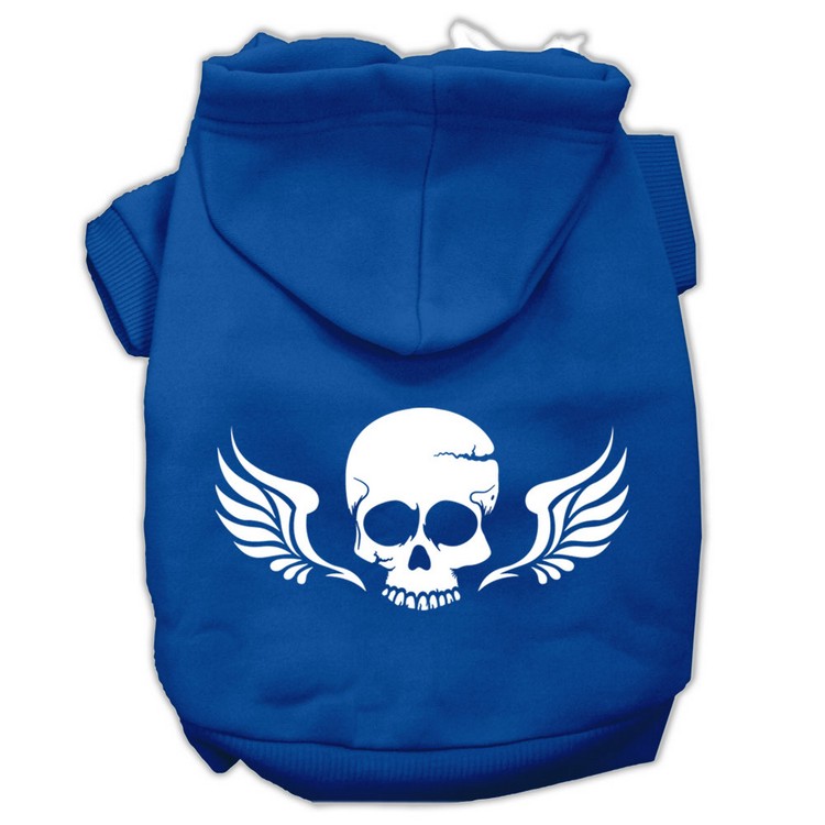 Skull Wings Screen Print Pet Hoodies Blue Size Sm