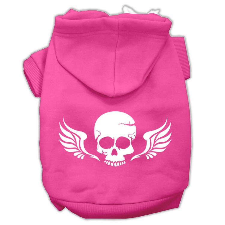 Skull Wings Screen Print Pet Hoodies Bright Pink Size Lg