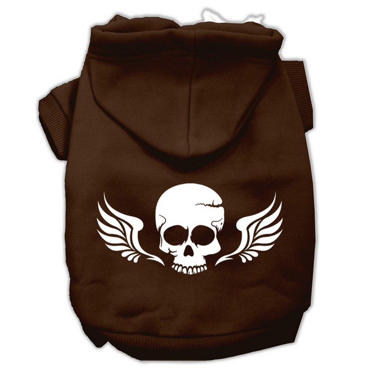 Skull Wings Screen Print Pet Hoodies Brown Size XS