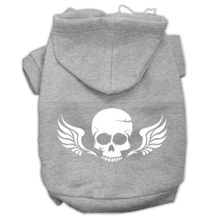 Skull Wings Screen Print Pet Hoodies Grey Size XS