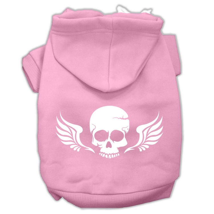 Skull Wings Screen Print Pet Hoodies Light Pink Size Sm