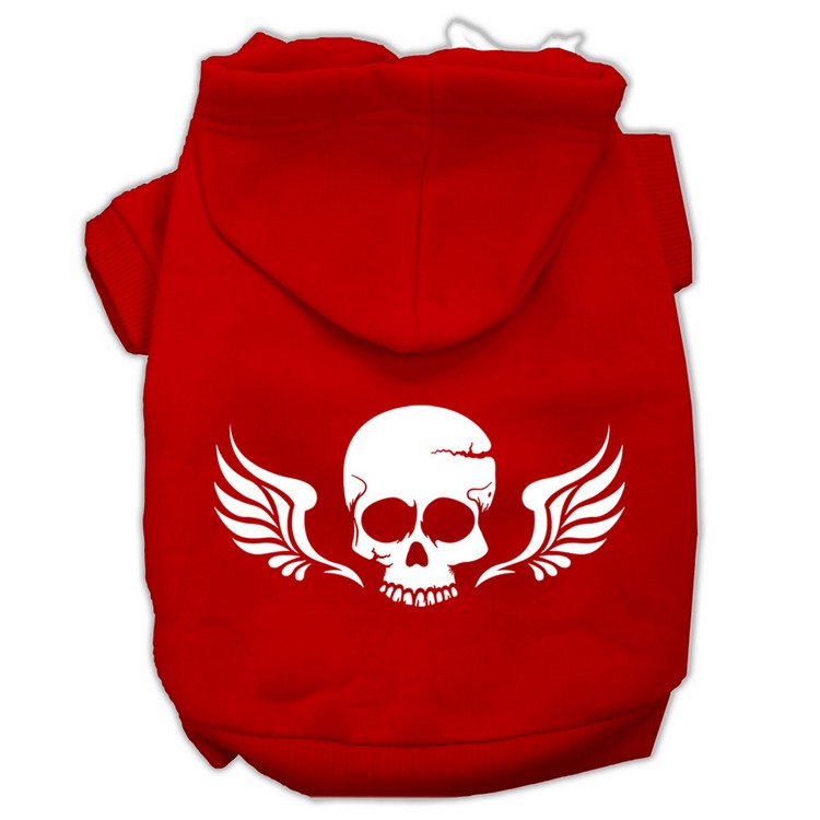 Skull Wings Screen Print Pet Hoodies Red Size XS