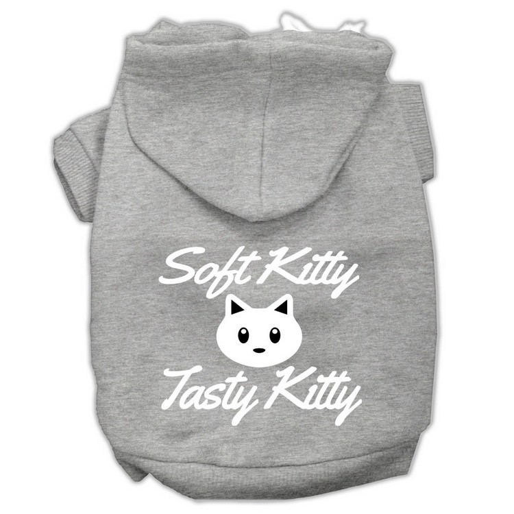 Softy Kitty, Tasty Kitty Screen Print Dog Pet Hoodies Grey Size XL