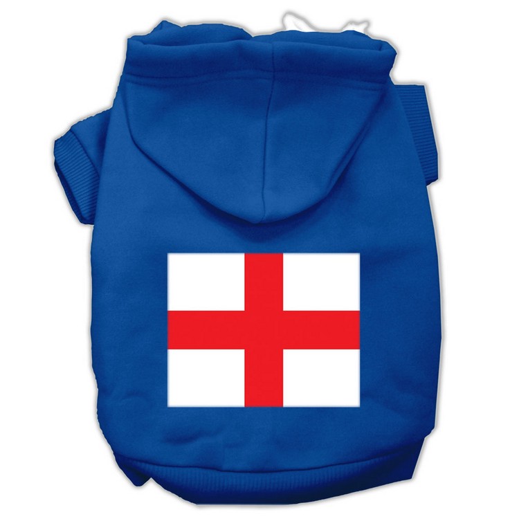 St George's Cross (English Flag) Screen Print Pet Hoodies Blue Size Sm