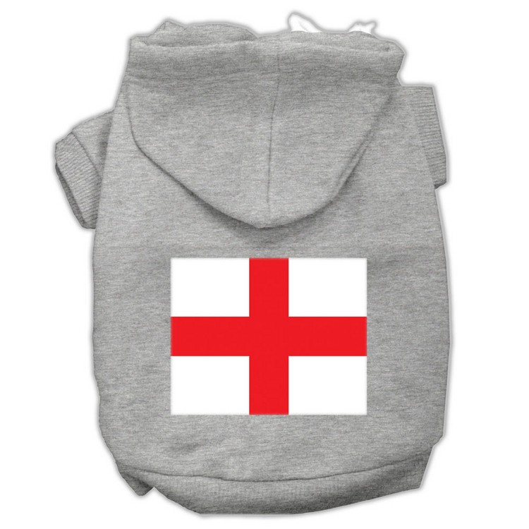 St George's Cross (English Flag) Screen Print Pet Hoodies Grey Size Med