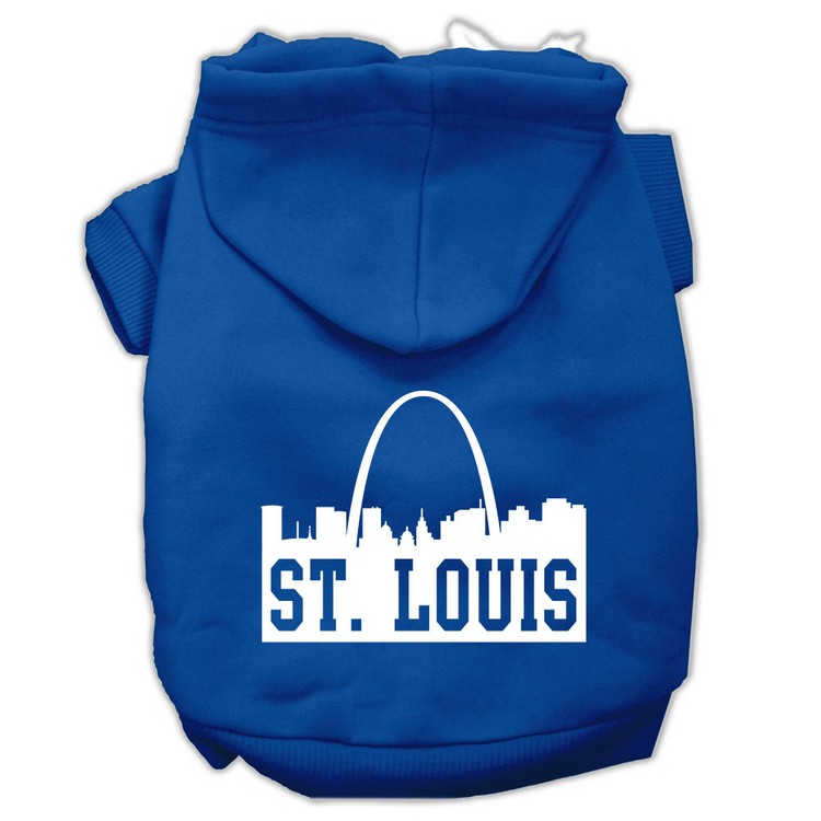 St Louis Skyline Screen Print Pet Hoodies Blue Size XS