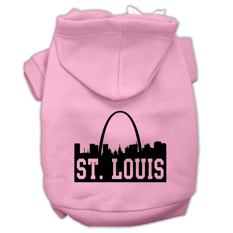 St Louis Skyline Screen Print Pet Hoodies Light Pink Size XS