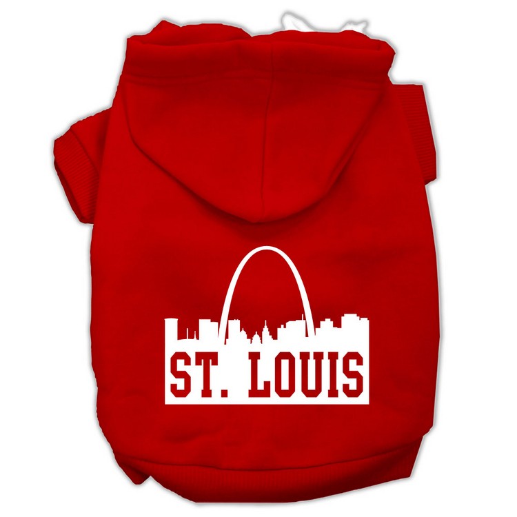 St Louis Skyline Screen Print Pet Hoodies Red Size XS