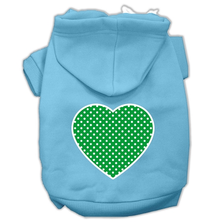 Green Swiss Dot Heart Screen Print Pet Hoodies Baby Blue Size Lg