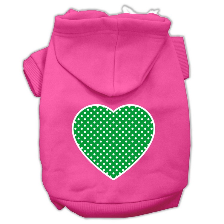 Green Swiss Dot Heart Screen Print Pet Hoodies Bright Pink Size Lg