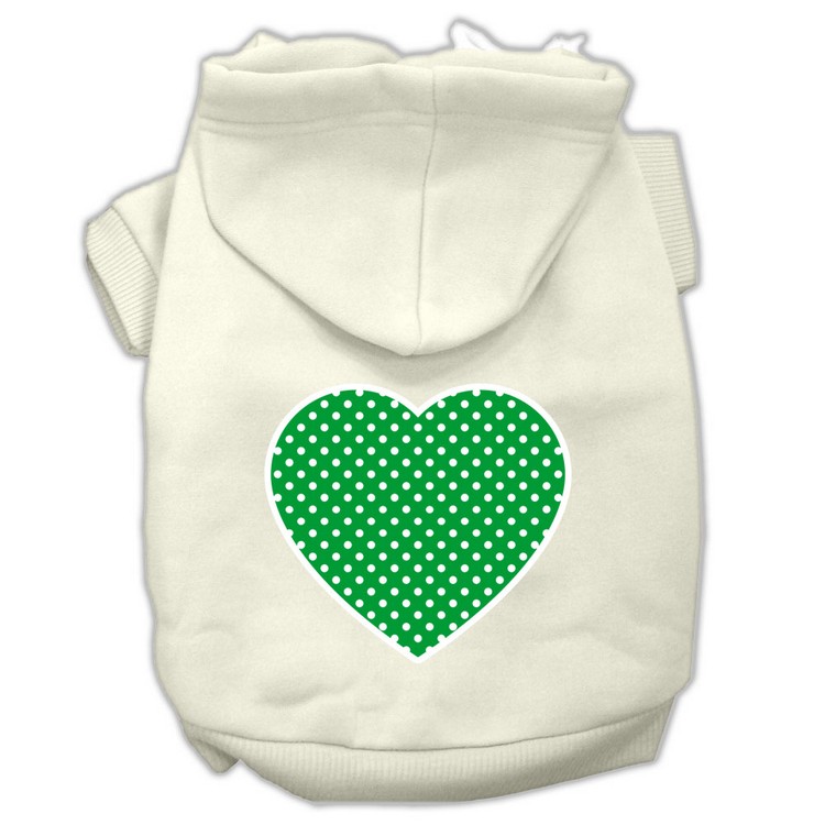 Green Swiss Dot Heart Screen Print Pet Hoodies Cream Size XS