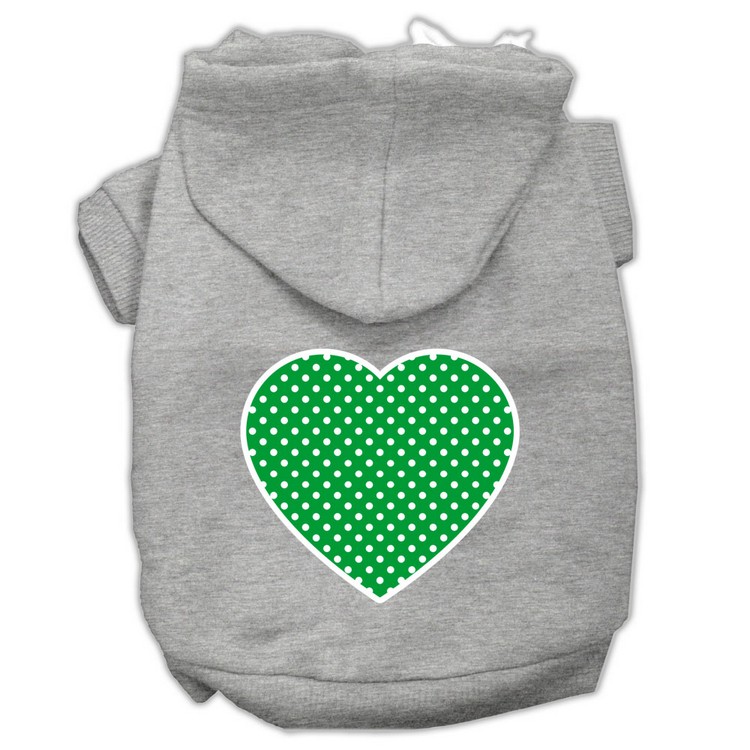 Green Swiss Dot Heart Screen Print Pet Hoodies Grey Size XS