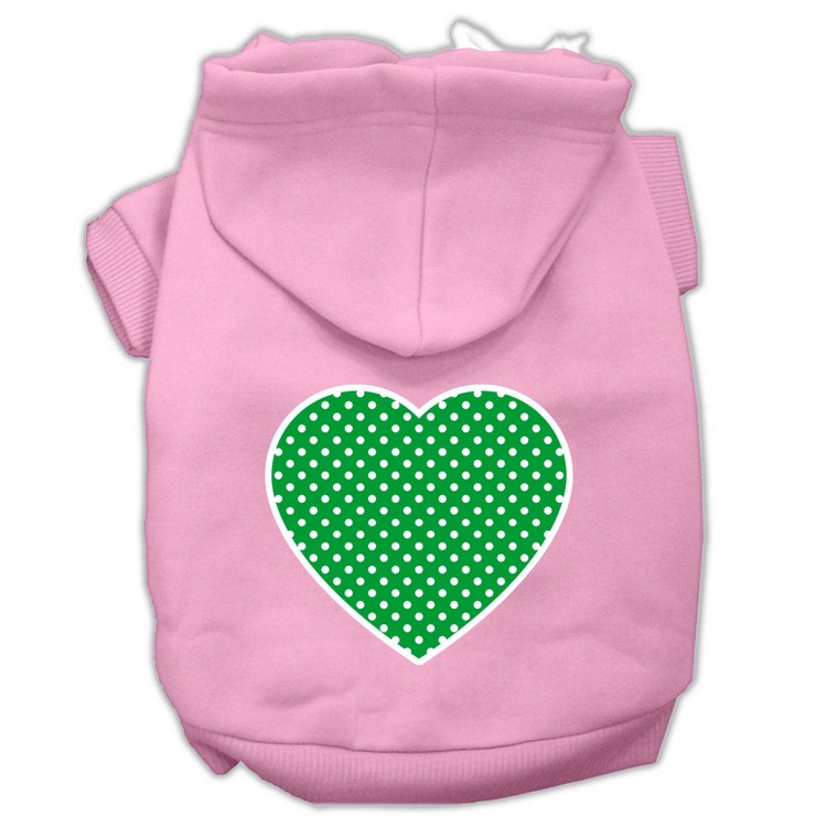 Green Swiss Dot Heart Screen Print Pet Hoodies Light Pink Size XS