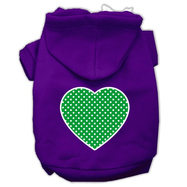 Green Swiss Dot Heart Screen Print Pet Hoodies Purple Size XS