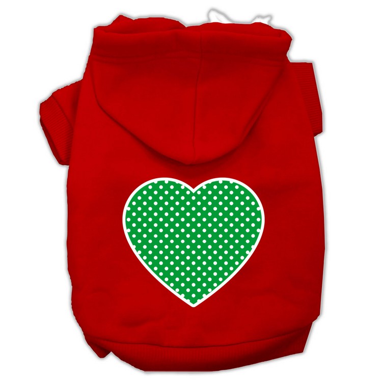 Green Swiss Dot Heart Screen Print Pet Hoodies Red Size XS