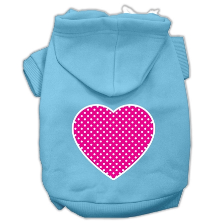 Pink Swiss Dot Heart Screen Print Pet Hoodies Baby Blue Size XS