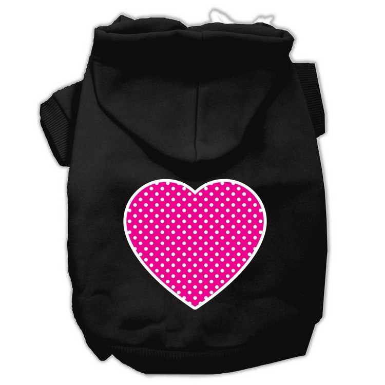 Pink Swiss Dot Heart Screen Print Pet Hoodies Black Size XS