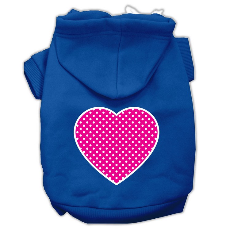 Pink Swiss Dot Heart Screen Print Pet Hoodies Blue Size XS